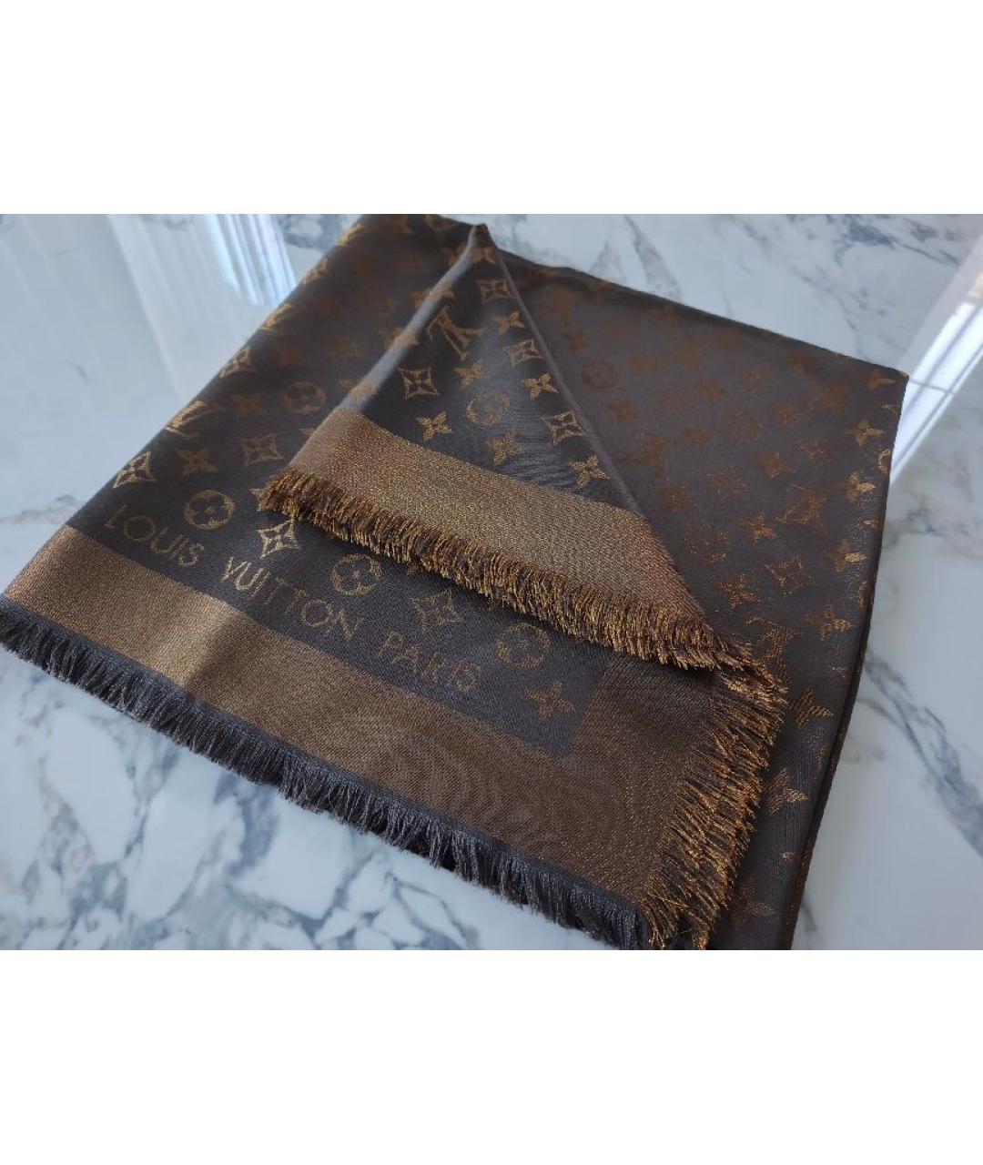 LOUIS VUITTON Коричневый шелковый платок, фото 4