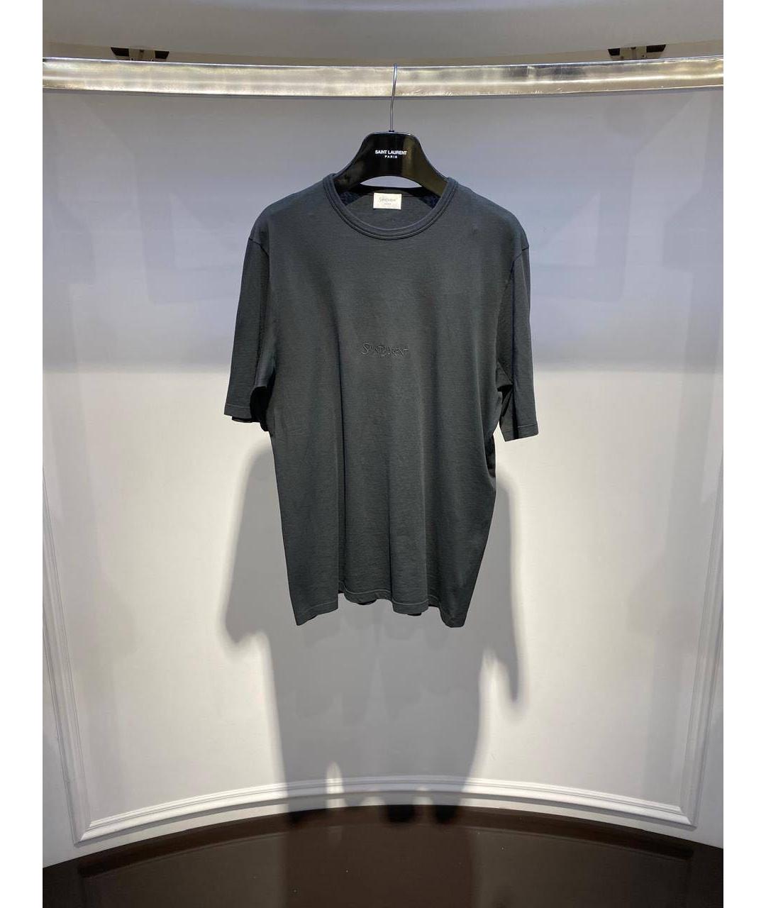 SAINT LAURENT Серая хлопковая футболка, фото 2
