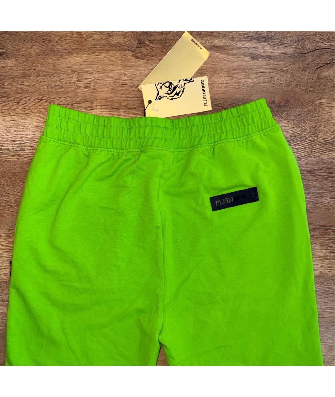 PHILIPP PLEIN Зеленые хлопко-эластановые спортивные брюки и шорты, фото 5
