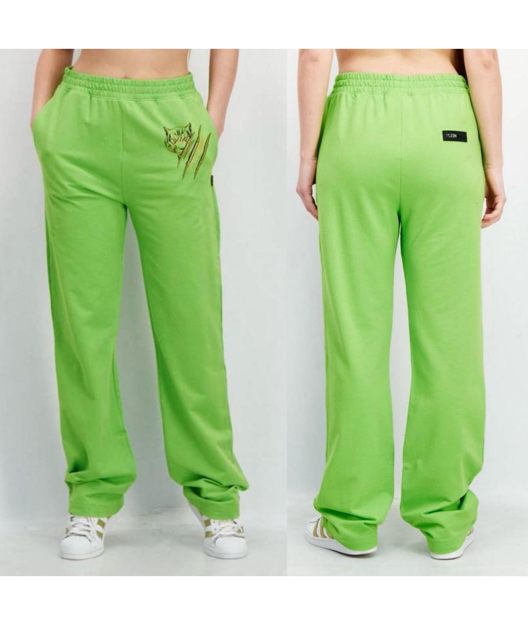 PHILIPP PLEIN Зеленые хлопко-эластановые спортивные брюки и шорты, фото 8
