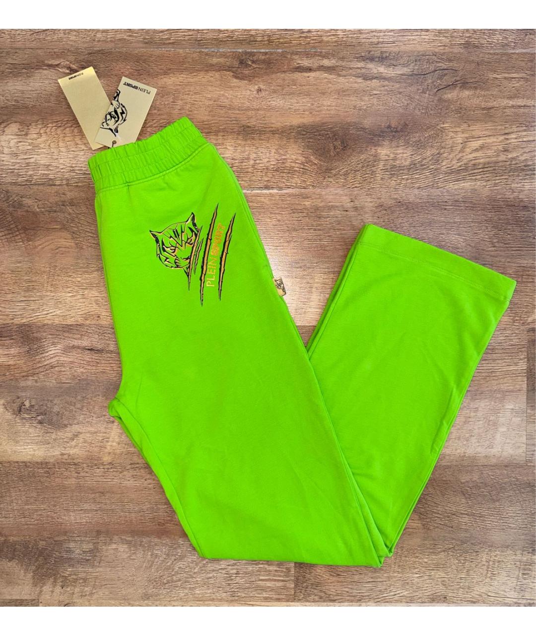 PHILIPP PLEIN Зеленые хлопко-эластановые спортивные брюки и шорты, фото 7