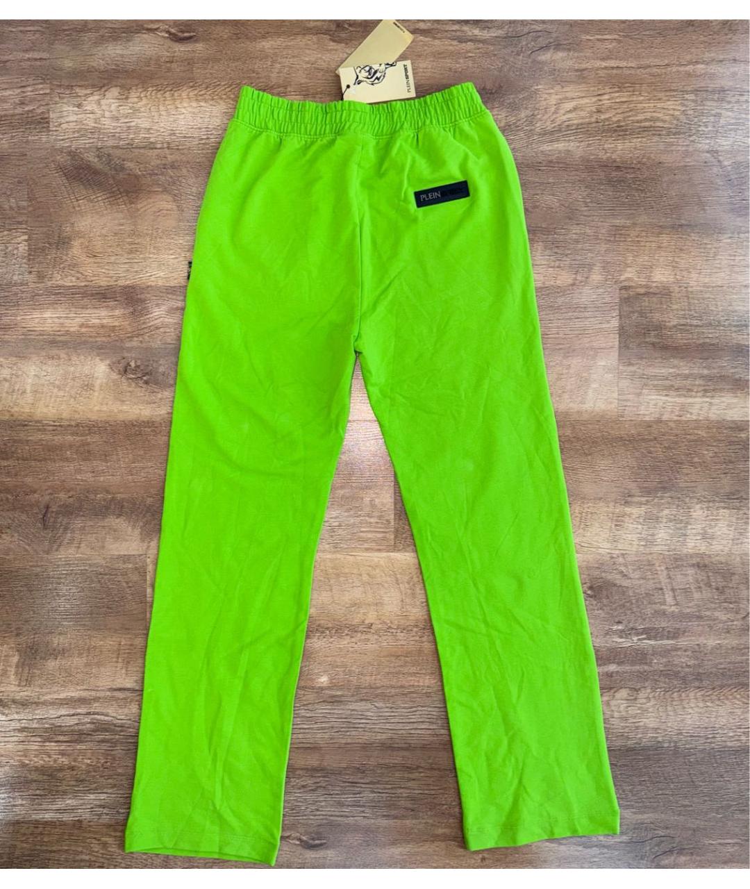 PHILIPP PLEIN Зеленые хлопко-эластановые спортивные брюки и шорты, фото 2