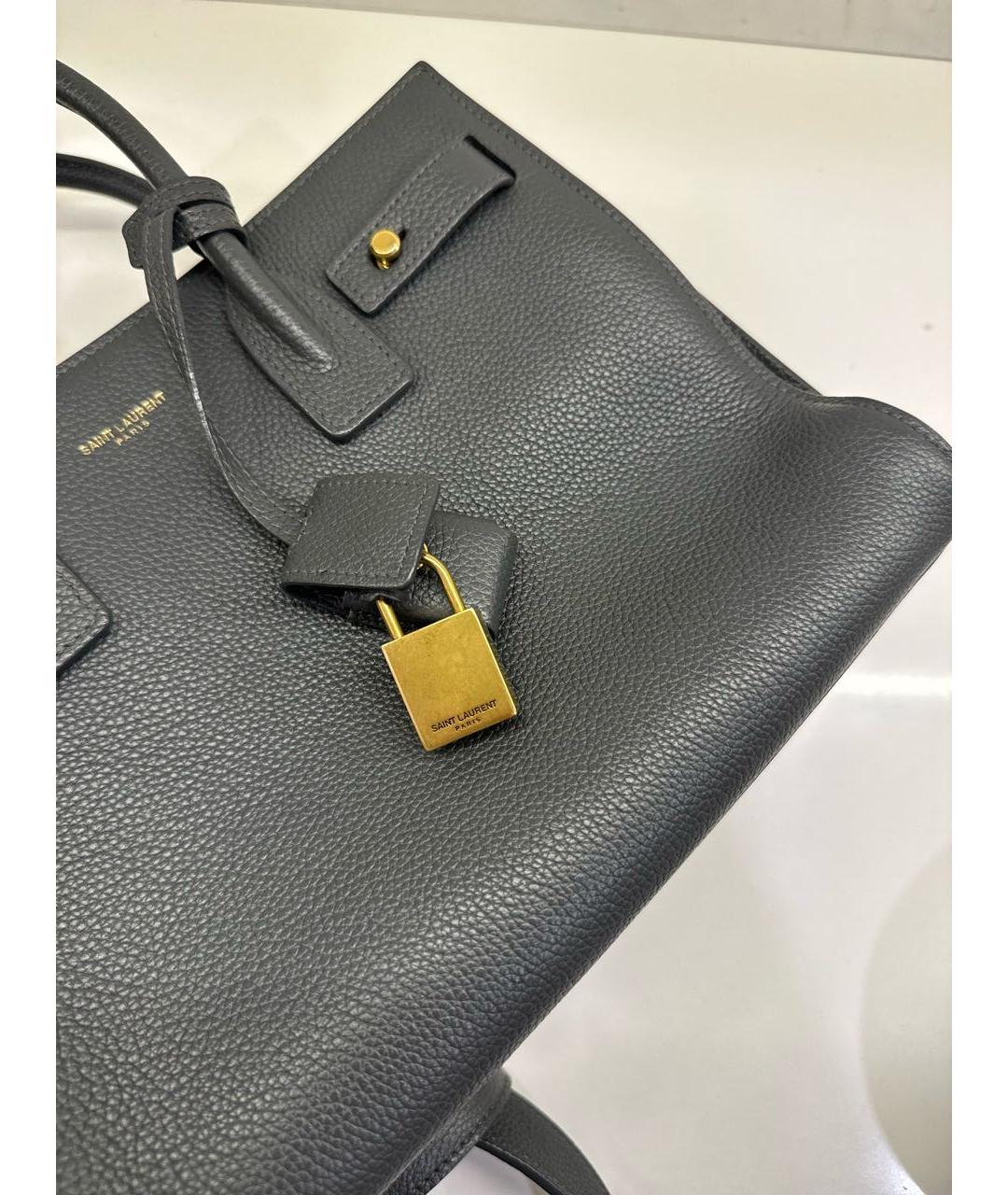 SAINT LAURENT Серая кожаная сумка тоут, фото 6