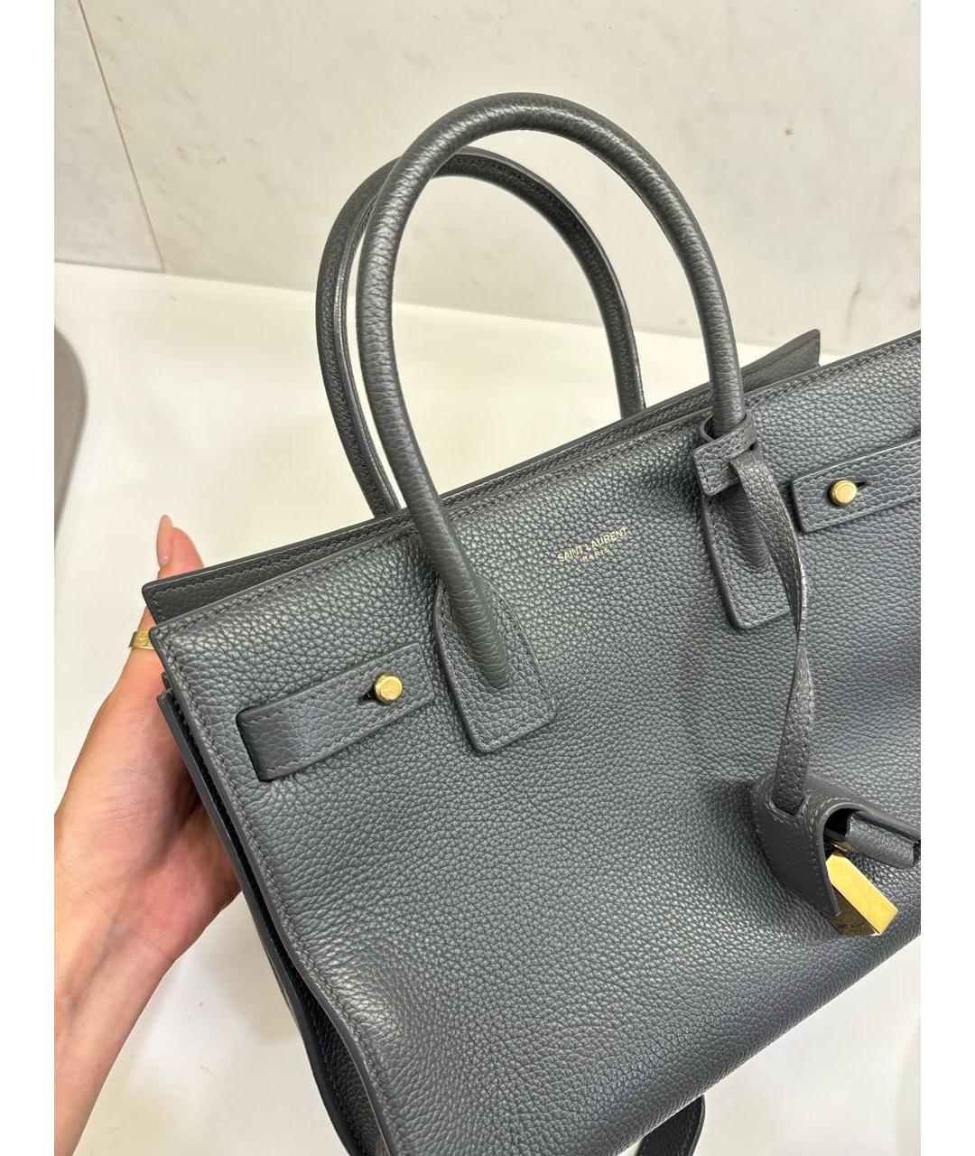 SAINT LAURENT Серая кожаная сумка тоут, фото 8