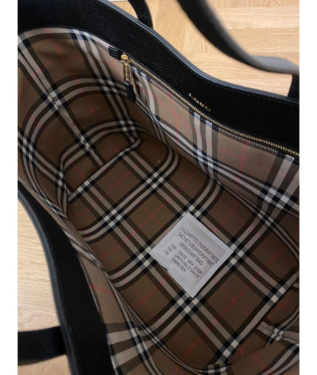 BURBERRY Черная кожаная сумка тоут, фото 4