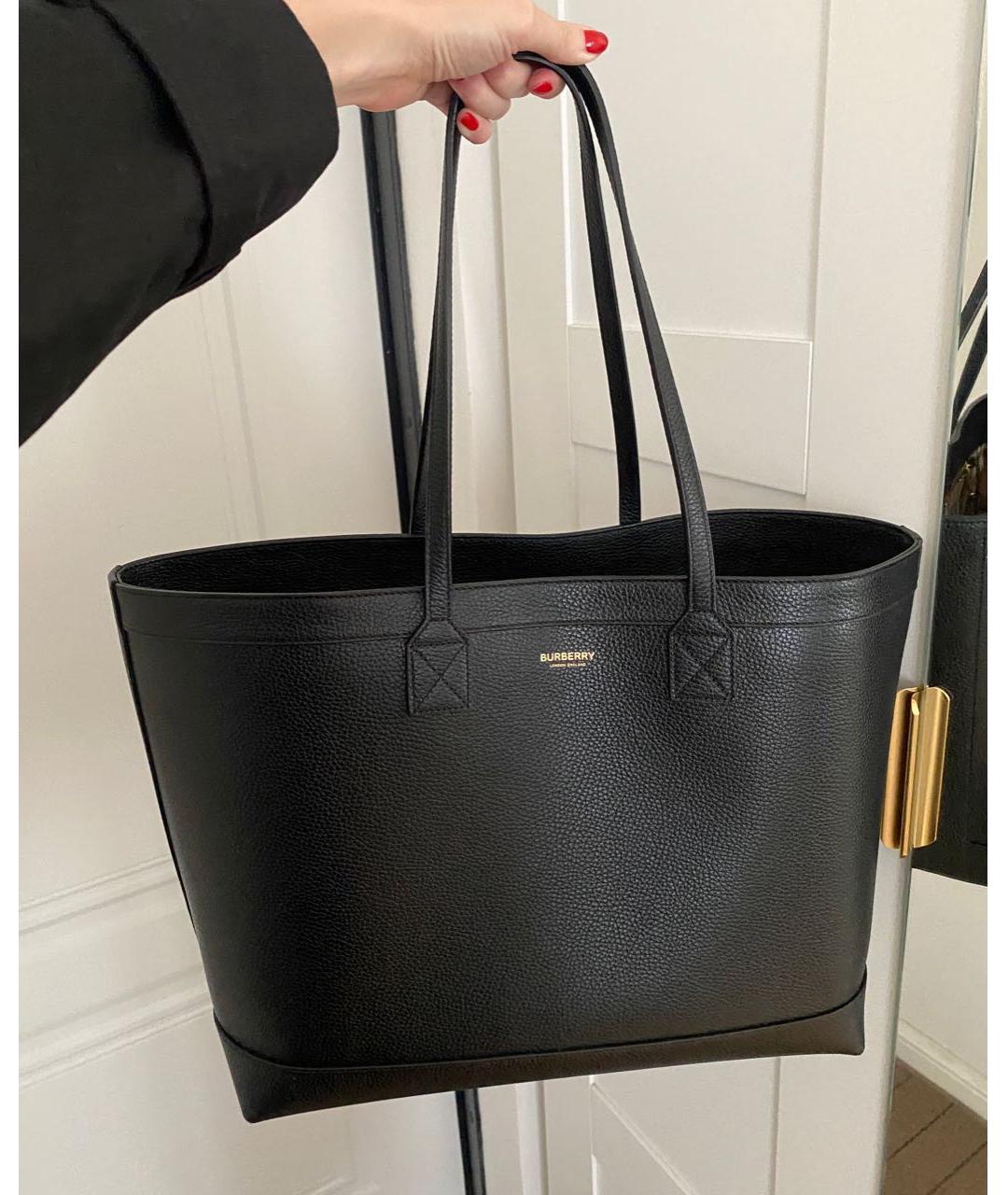 BURBERRY Черная кожаная сумка тоут, фото 7