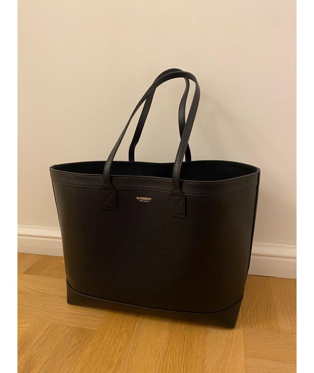 BURBERRY Черная кожаная сумка тоут, фото 9