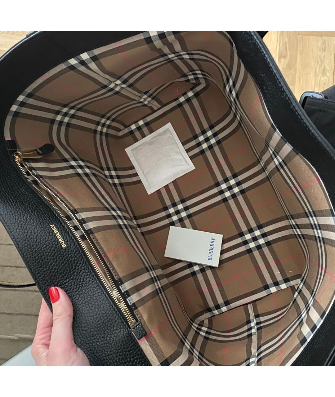 BURBERRY Черная кожаная сумка тоут, фото 8