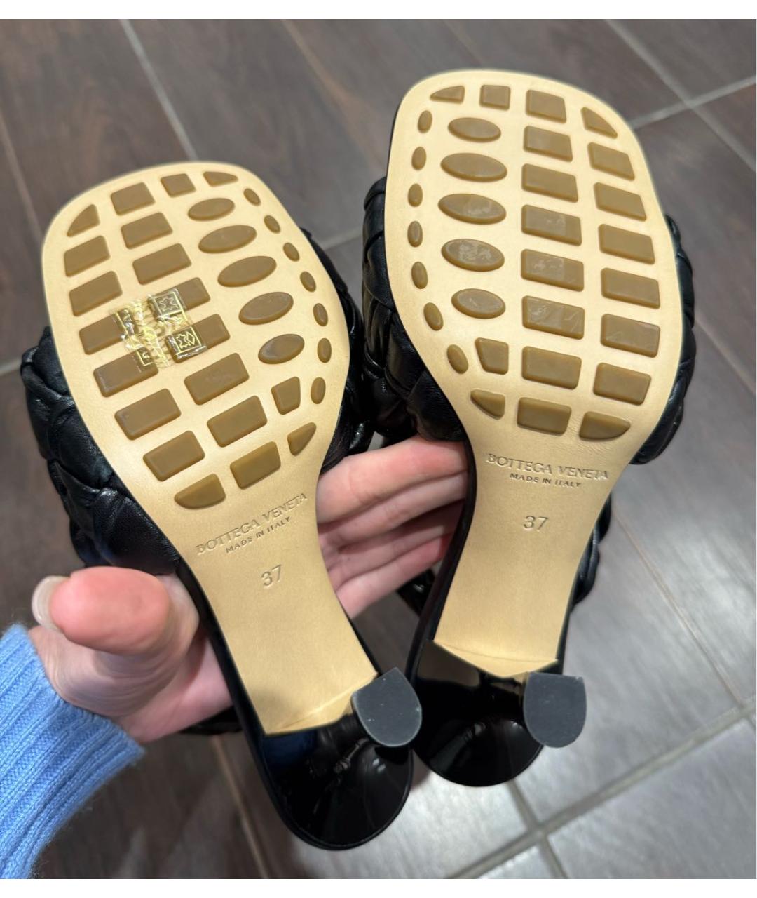 BOTTEGA VENETA Черные кожаные босоножки, фото 6