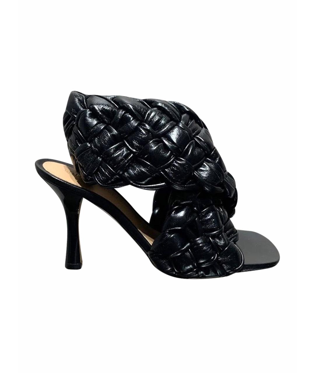 BOTTEGA VENETA Черные кожаные босоножки, фото 1