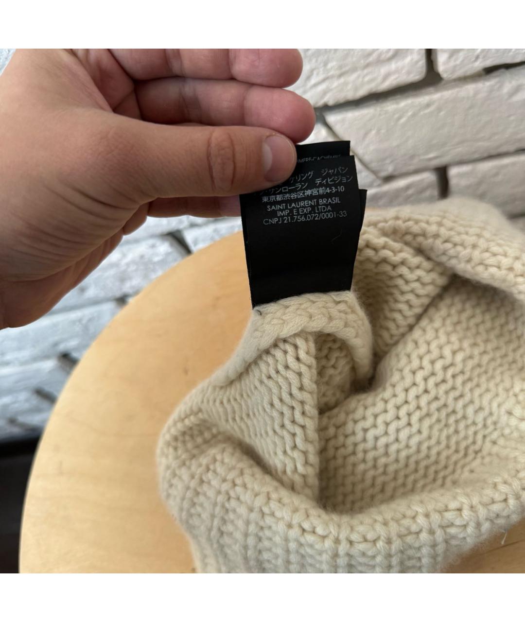 SAINT LAURENT Бежевая кашемировая шапка, фото 6