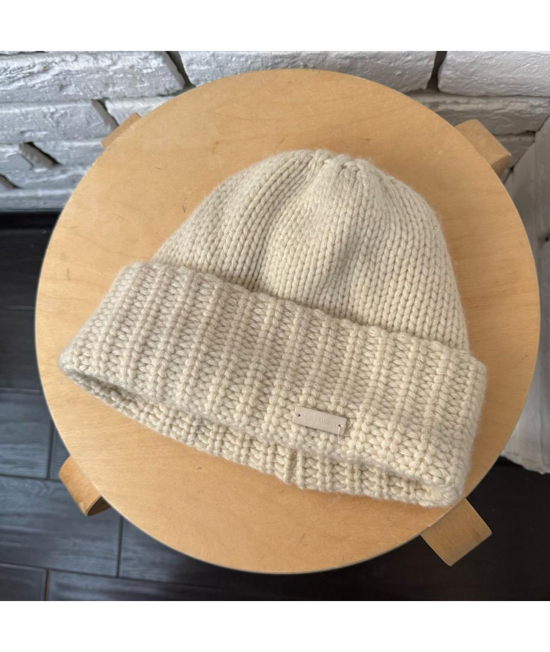 SAINT LAURENT Бежевая кашемировая шапка, фото 7