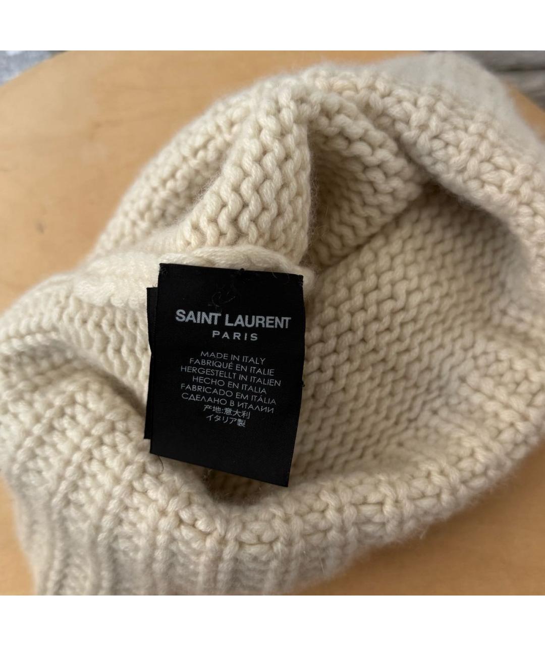 SAINT LAURENT Бежевая кашемировая шапка, фото 3