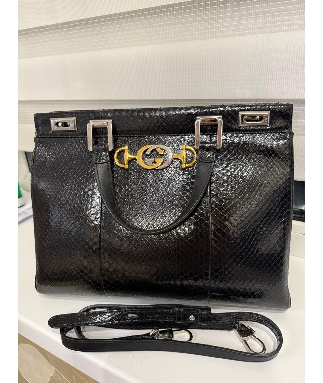 GUCCI Черная кожаная сумка тоут, фото 7