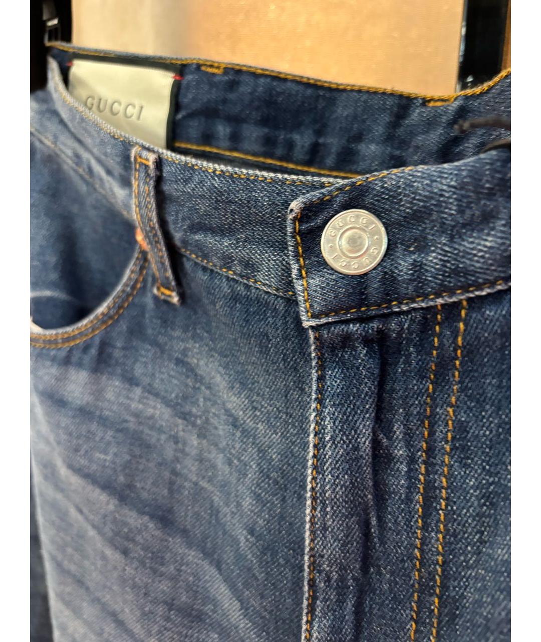 GUCCI Синие хлопко-леновые джинсы клеш, фото 4