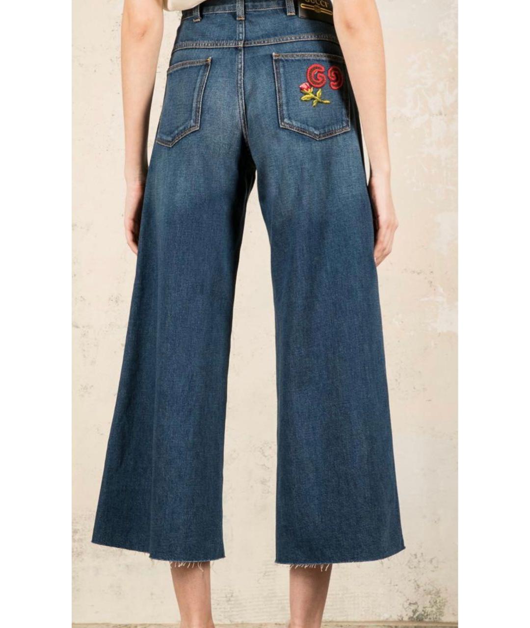 GUCCI Синие хлопко-леновые джинсы клеш, фото 2