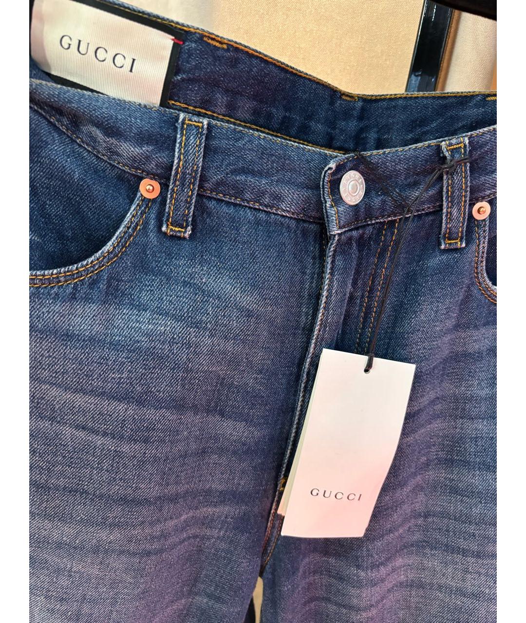 GUCCI Синие хлопко-леновые джинсы клеш, фото 3