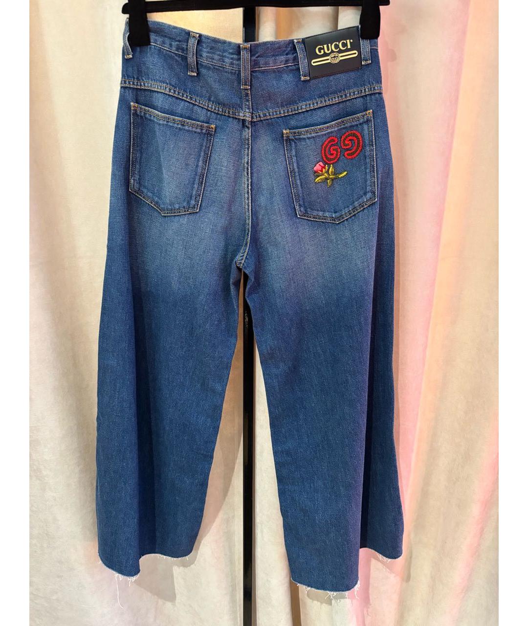 GUCCI Синие хлопко-леновые джинсы клеш, фото 7