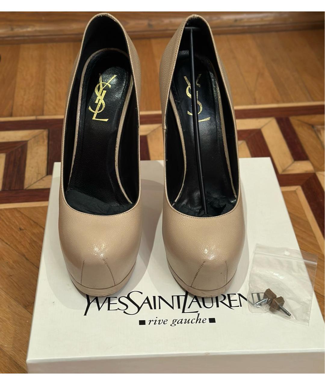 SAINT LAURENT Бежевые кожаные туфли, фото 2