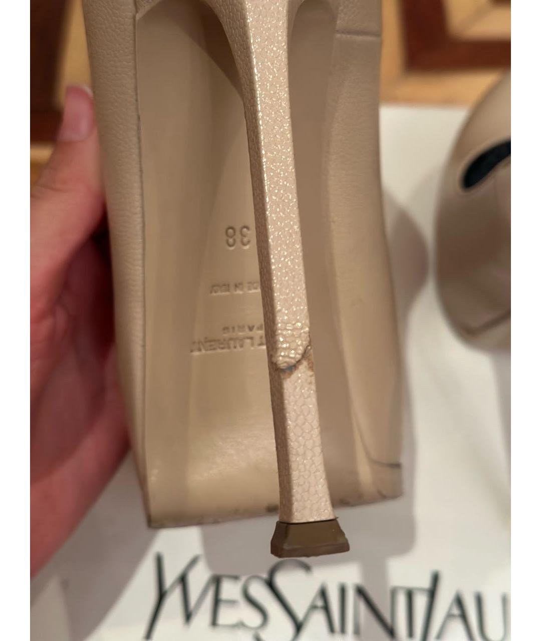 SAINT LAURENT Бежевые кожаные туфли, фото 5