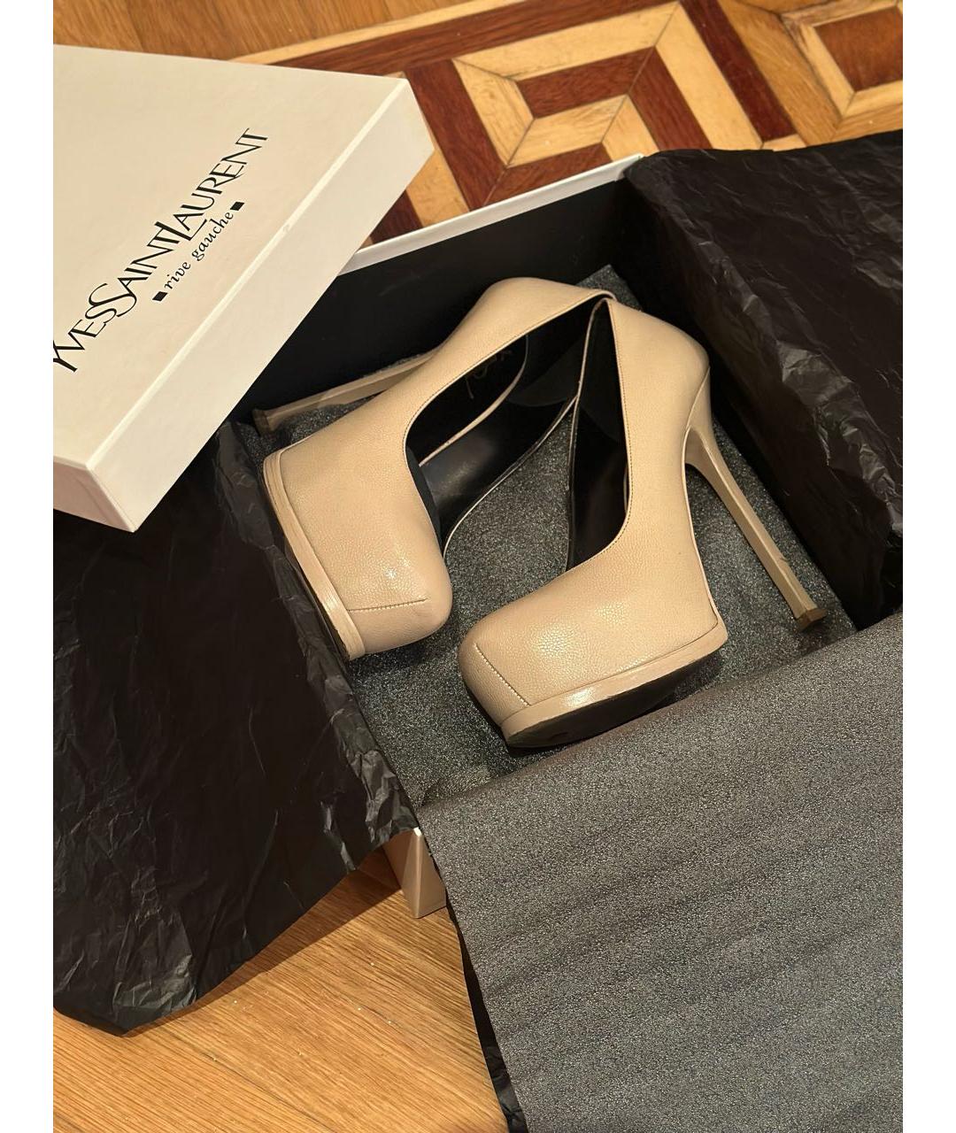 SAINT LAURENT Бежевые кожаные туфли, фото 9