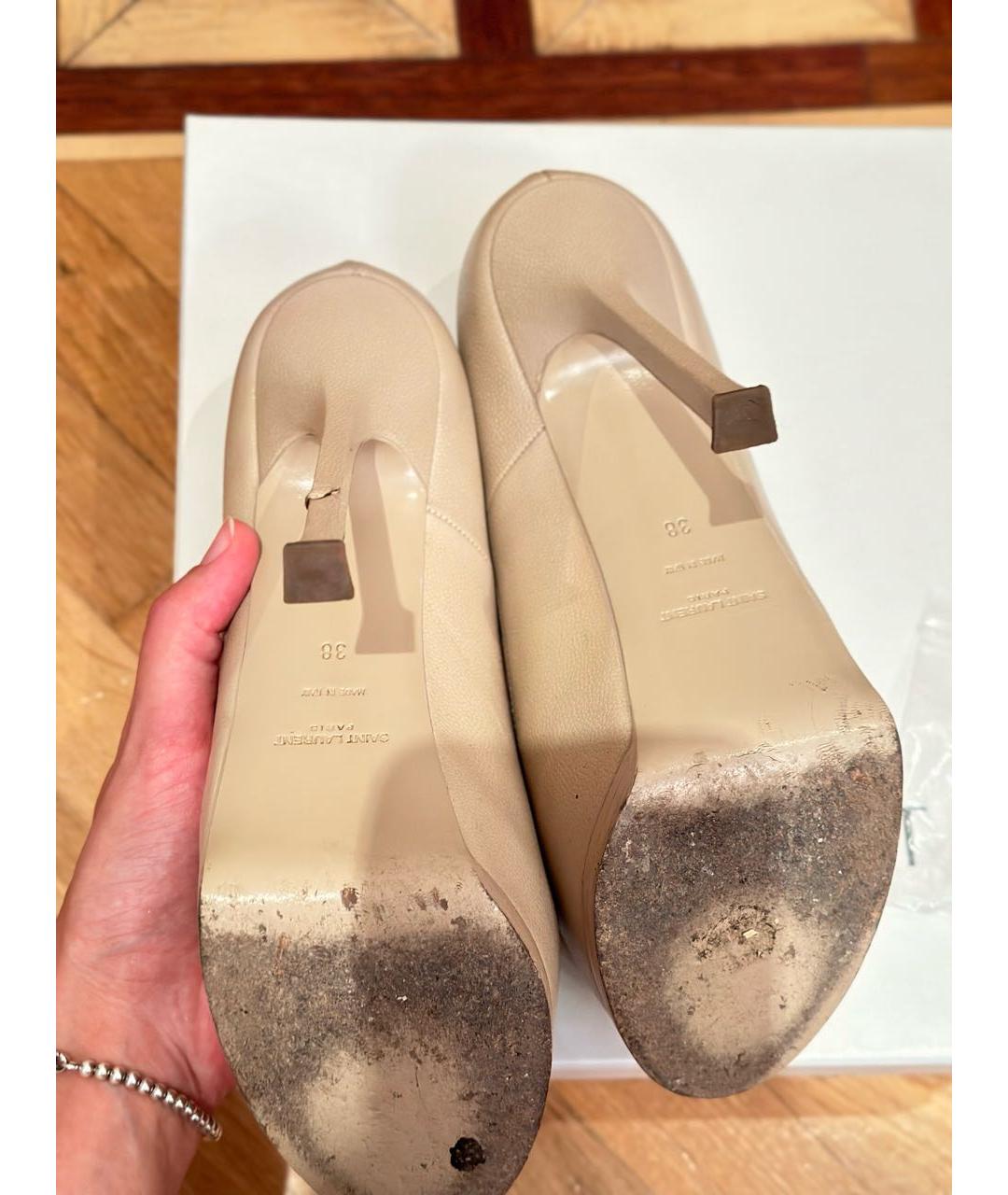 SAINT LAURENT Бежевые кожаные туфли, фото 7
