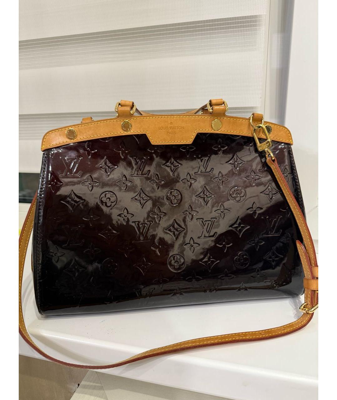 LOUIS VUITTON Бордовая сумка тоут из лакированной кожи, фото 6