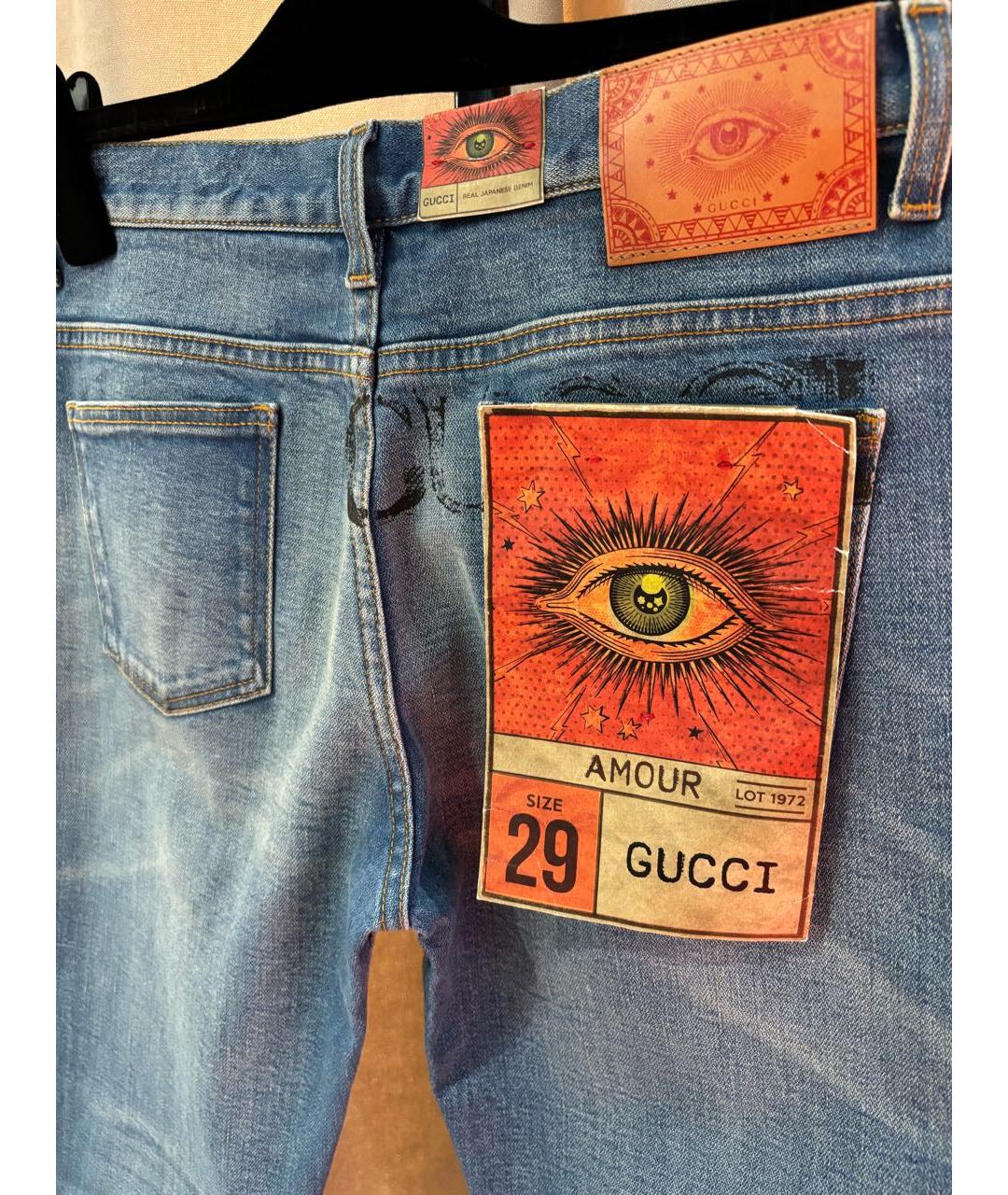 GUCCI Синие хлопко-эластановые джинсы слим, фото 4