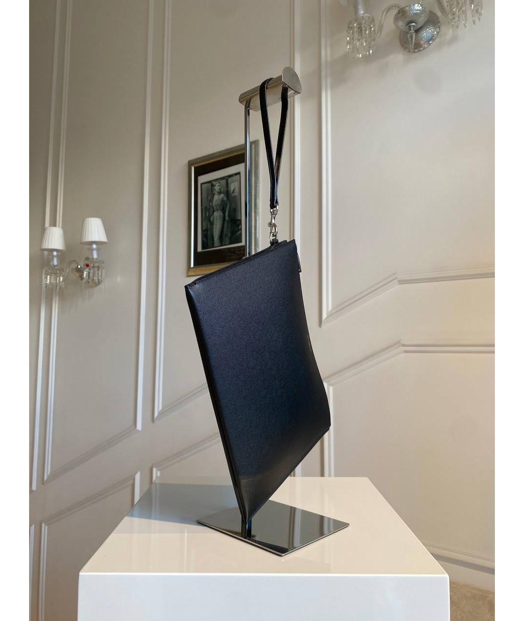 SAINT LAURENT Черная кожаная барсетка, фото 3