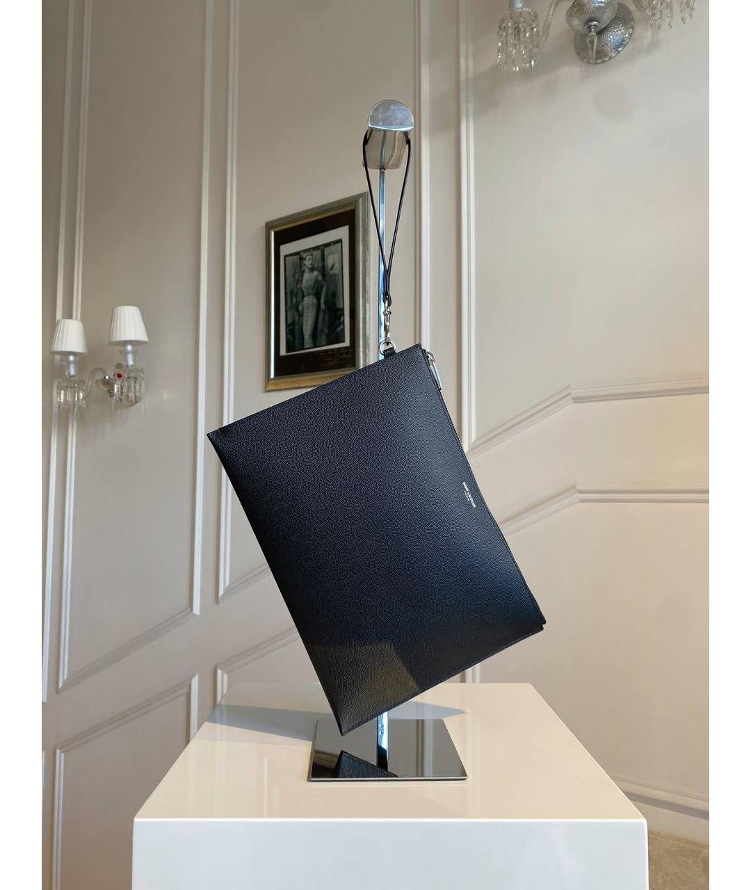 SAINT LAURENT Черная кожаная барсетка, фото 2