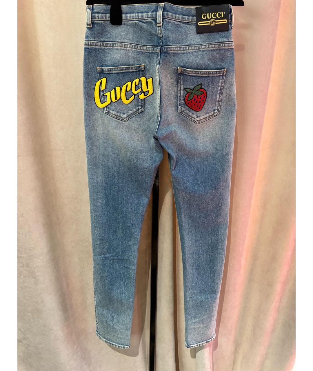 GUCCI Голубые хлопко-эластановые джинсы слим, фото 2