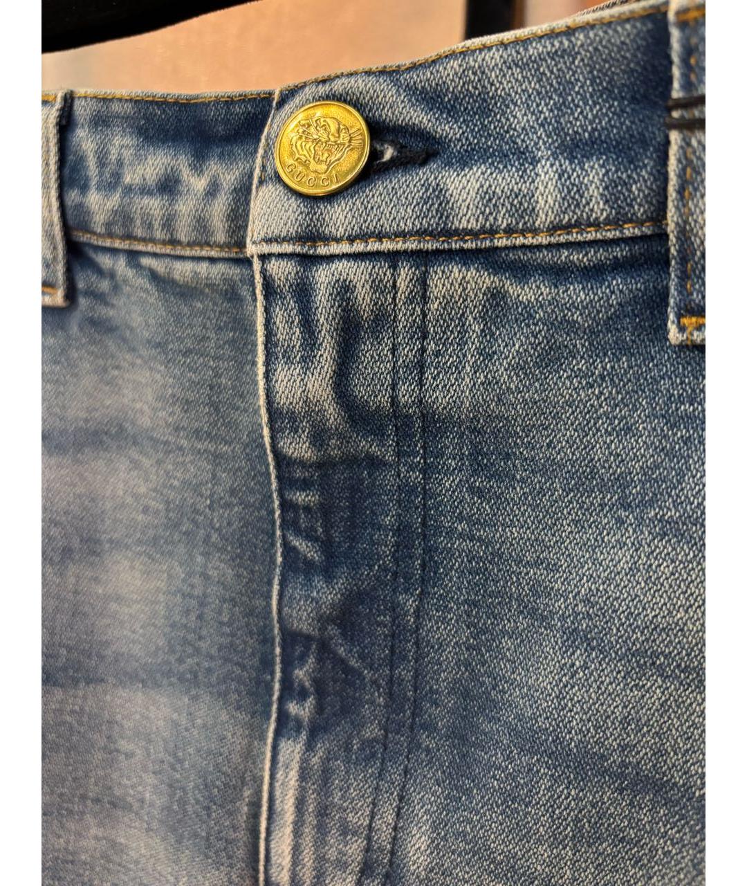 GUCCI Голубые хлопко-эластановые джинсы слим, фото 4