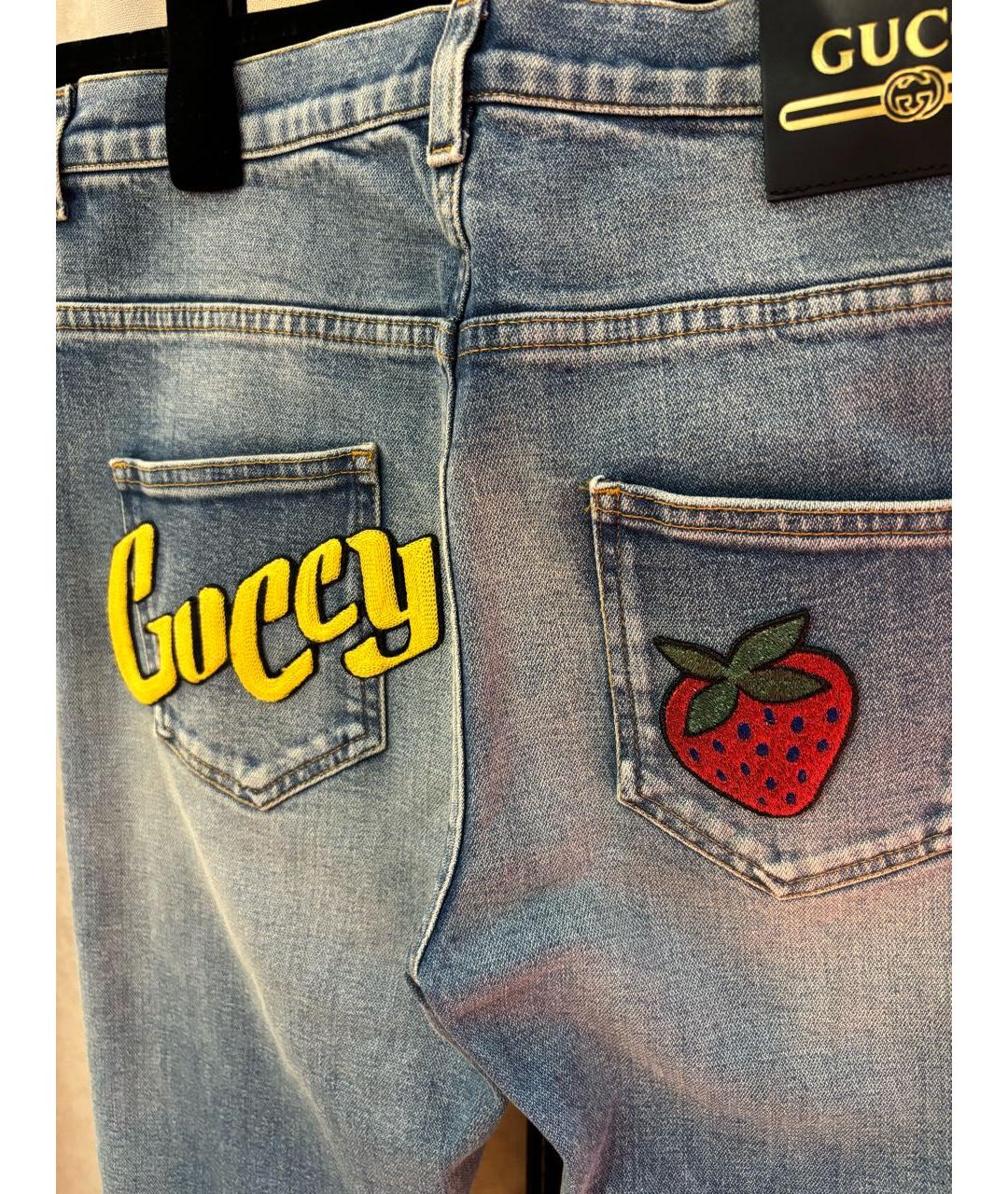 GUCCI Голубые хлопко-эластановые джинсы слим, фото 7