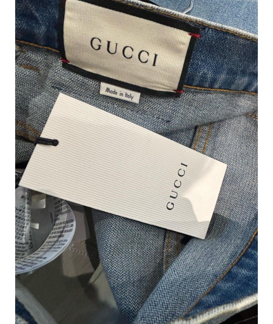 GUCCI Голубые хлопко-эластановые джинсы слим, фото 3