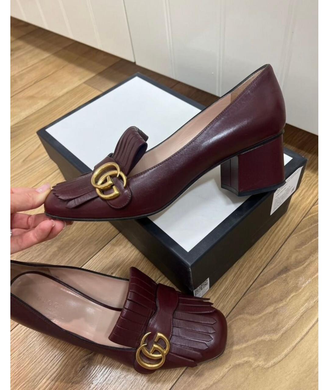 GUCCI Бордовые кожаные туфли, фото 8