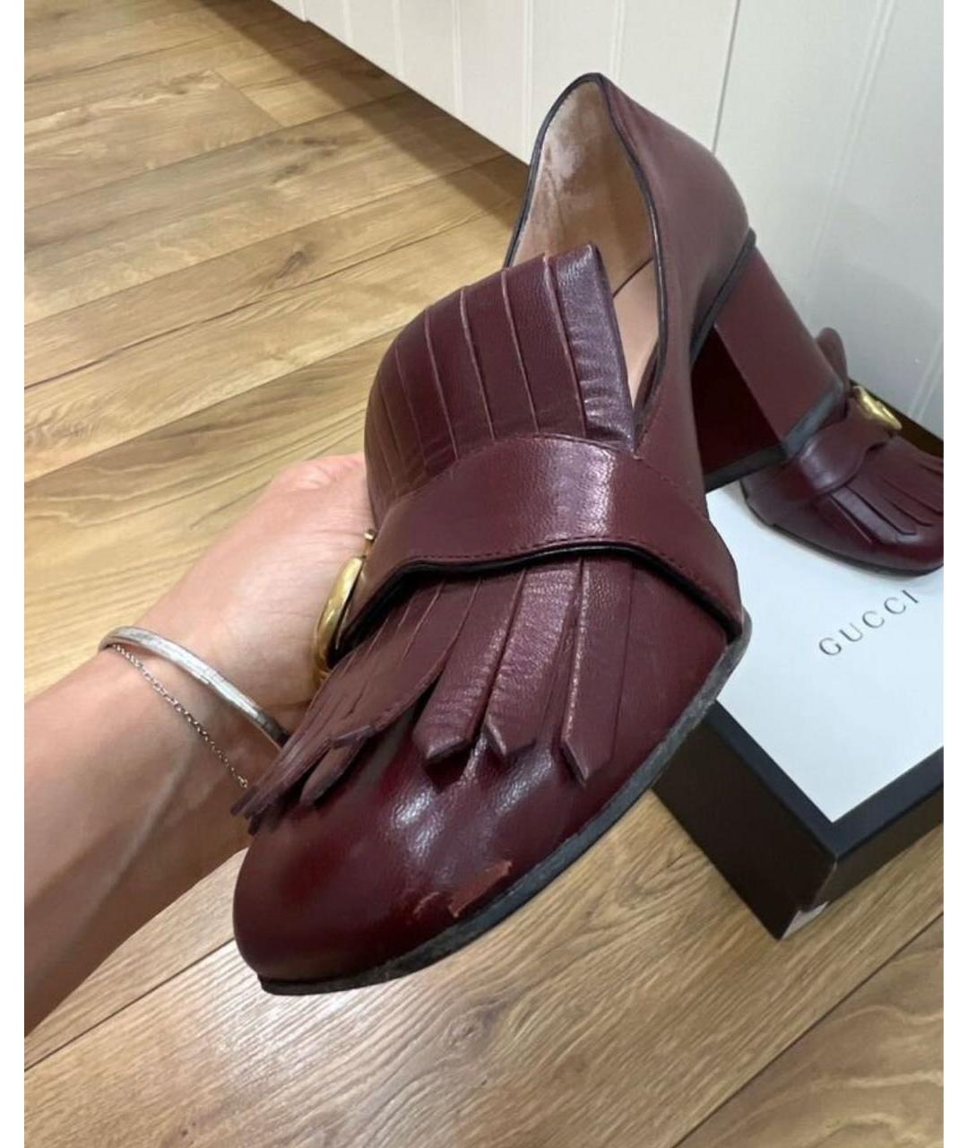 GUCCI Бордовые кожаные туфли, фото 7