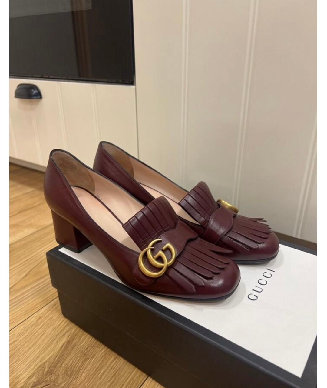GUCCI Бордовые кожаные туфли, фото 2