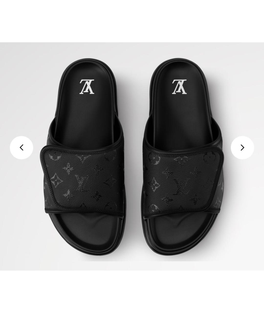 LOUIS VUITTON Черные кожаные шлепанцы, фото 4