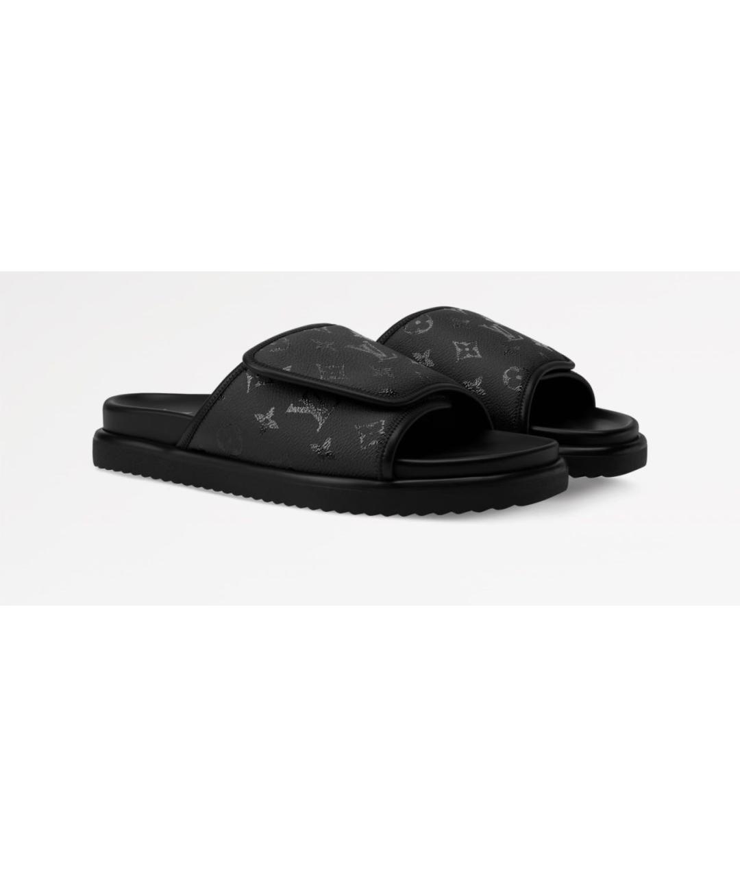 LOUIS VUITTON Черные кожаные шлепанцы, фото 5