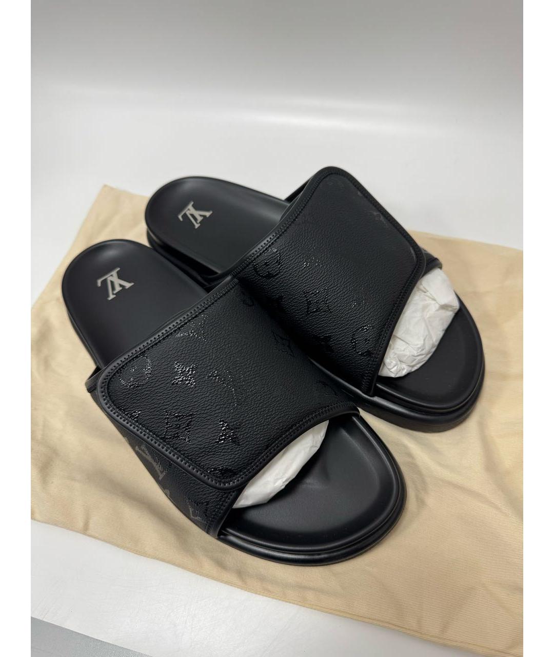 LOUIS VUITTON Черные кожаные шлепанцы, фото 6