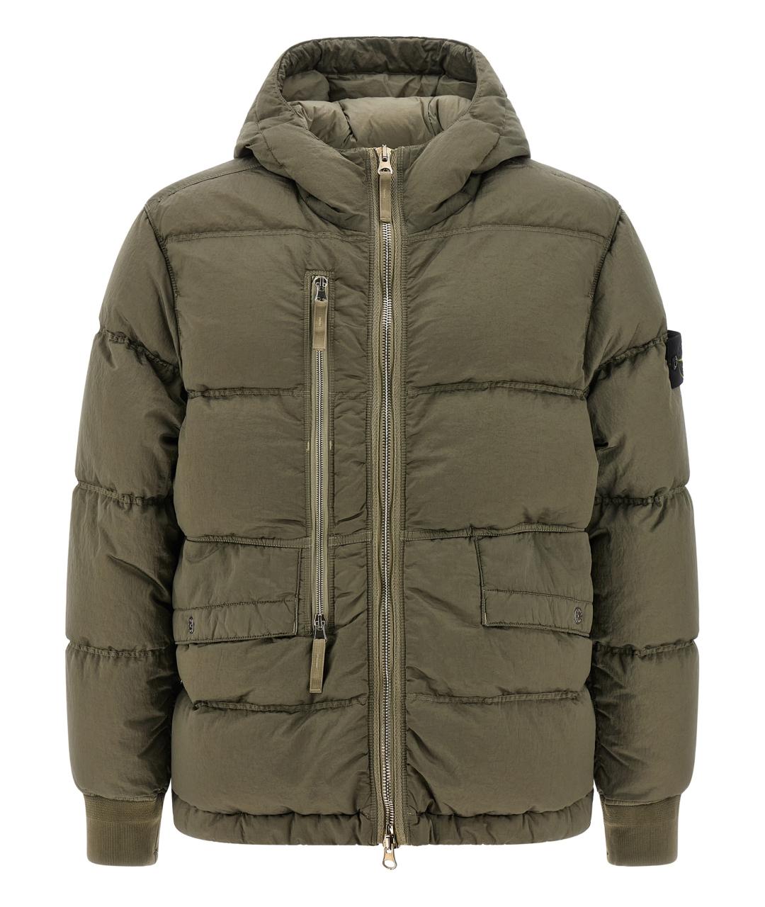 STONE ISLAND Зеленый полиамидовый пуховик, фото 1