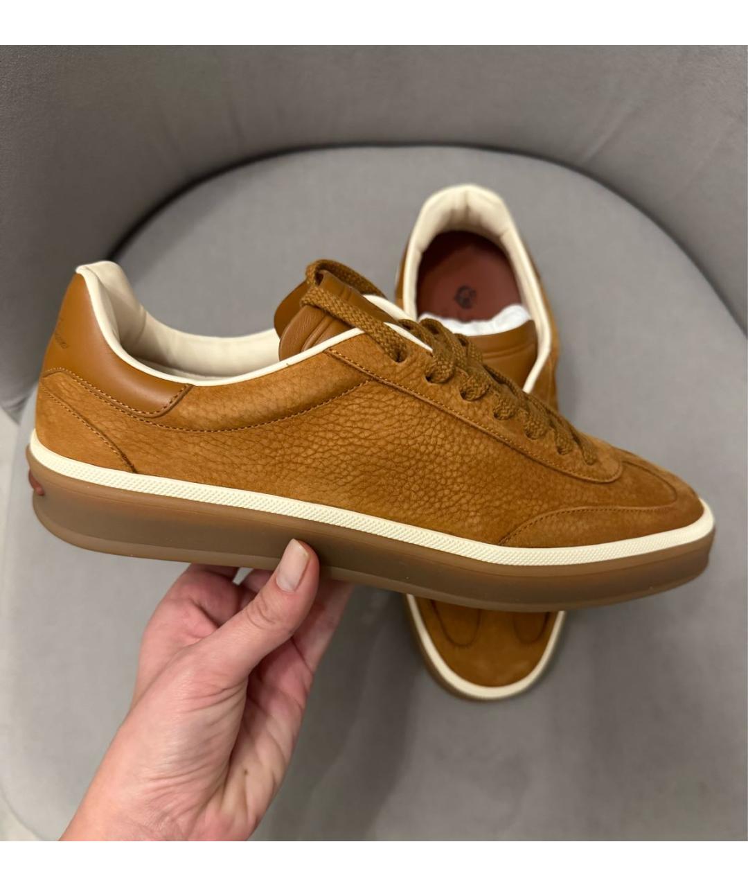 LORO PIANA Коричневые кожаные кеды, фото 8