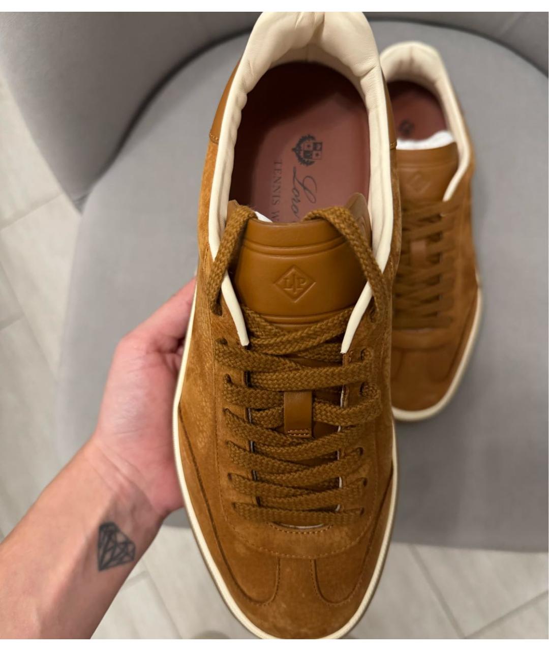 LORO PIANA Коричневые кожаные кеды, фото 5