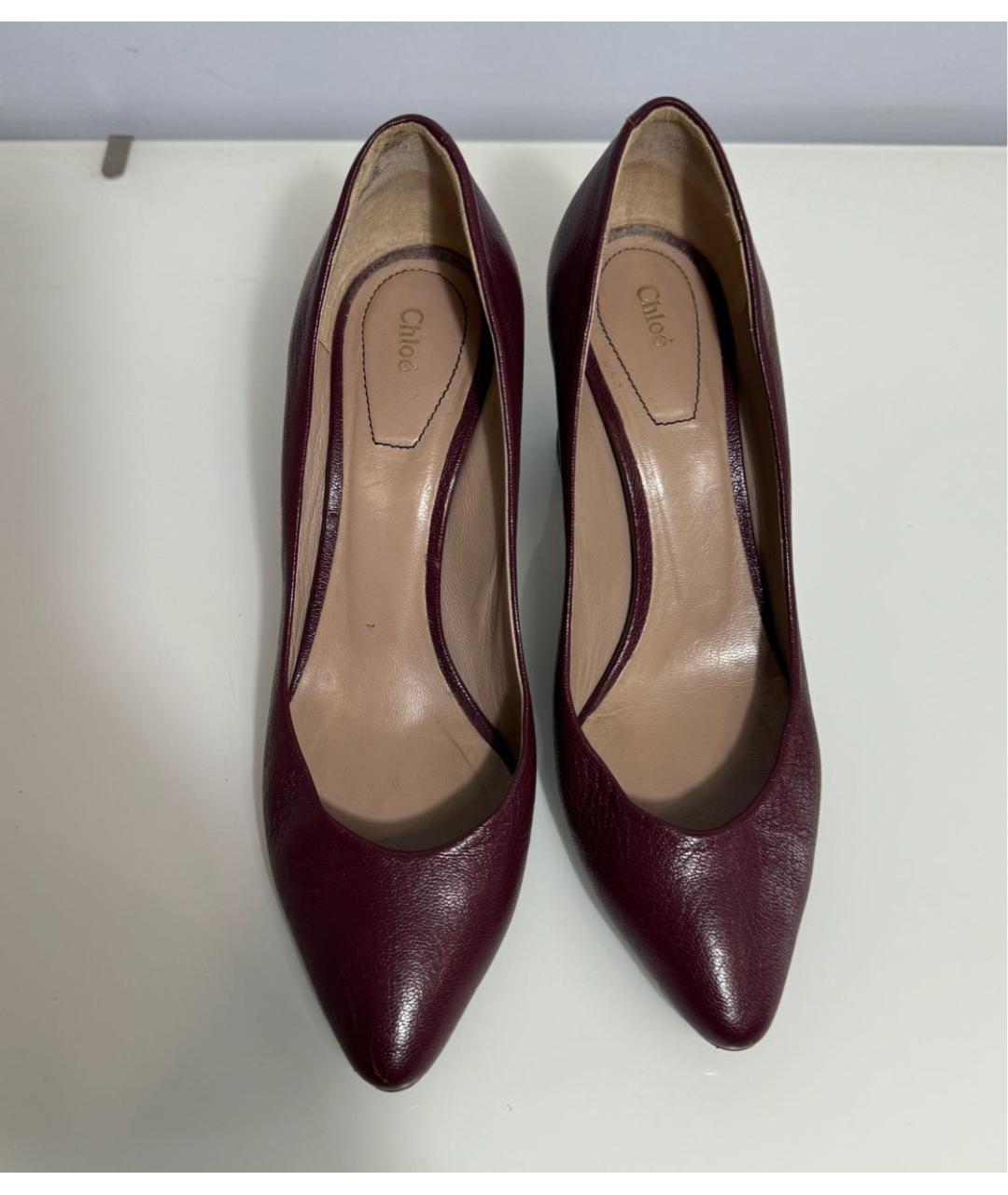 CHLOE Бордовые кожаные туфли, фото 2