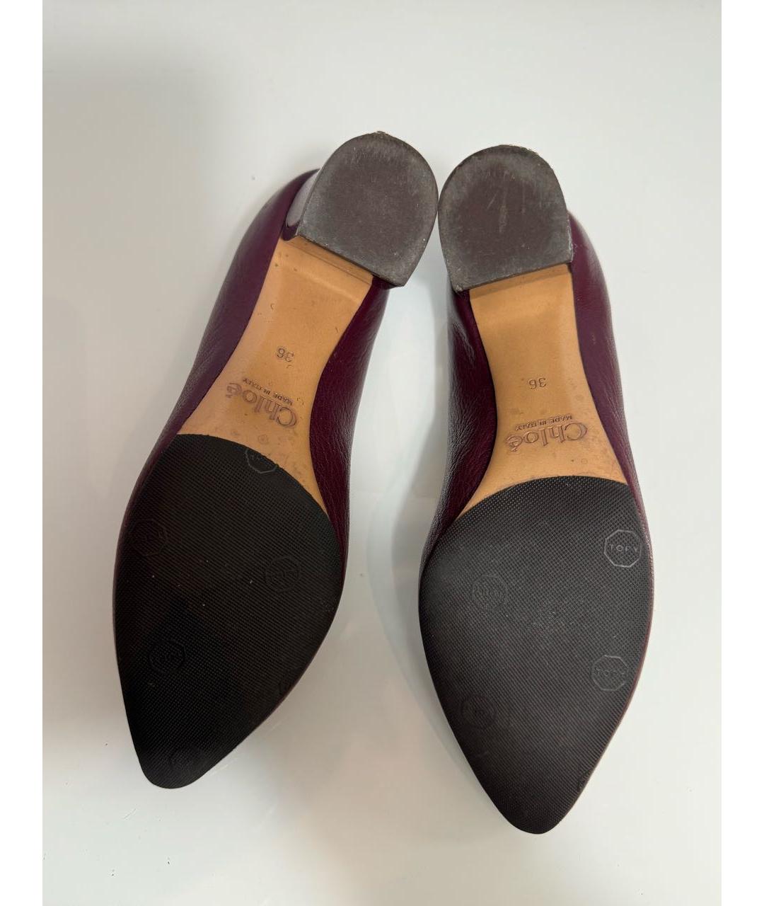 CHLOE Бордовые кожаные туфли, фото 6