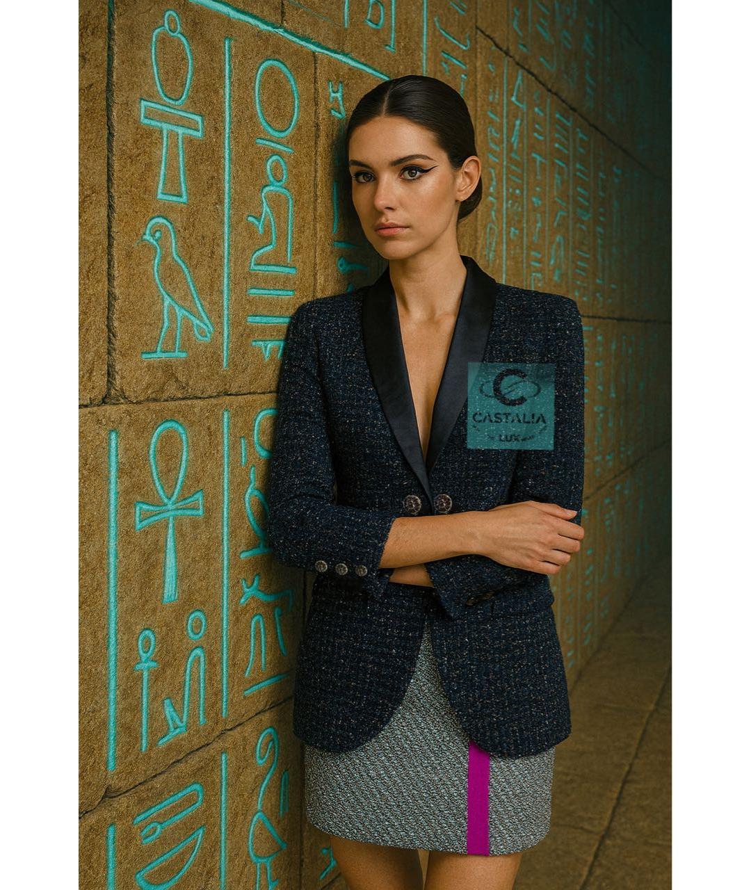 CHANEL Темно-синий твидовый жакет/пиджак, фото 3