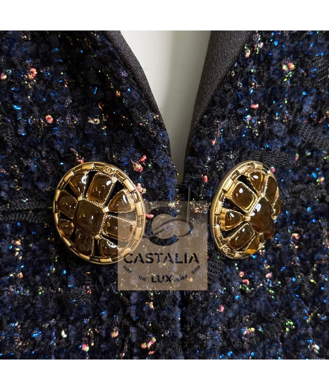 CHANEL Темно-синий твидовый жакет/пиджак, фото 7