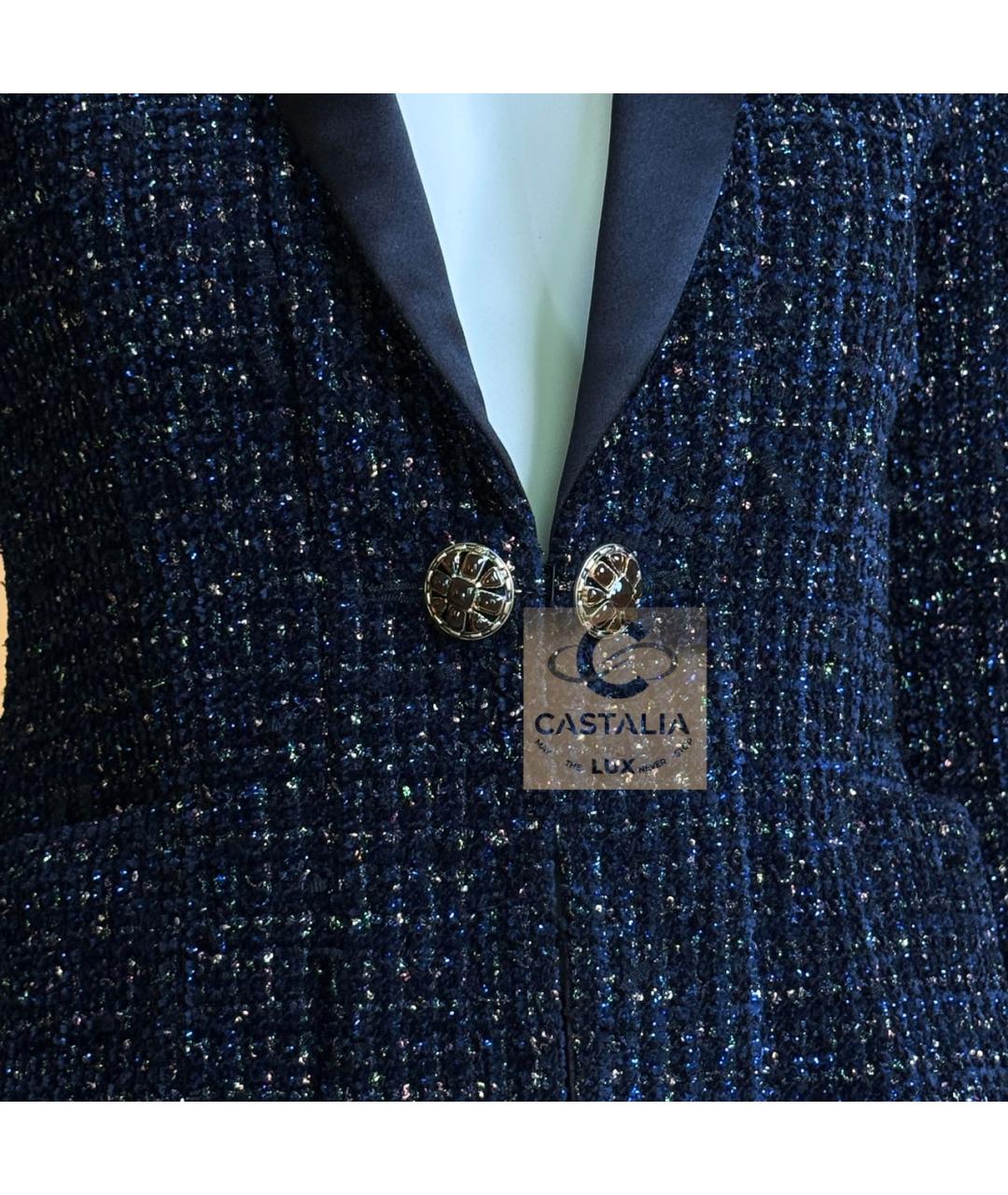 CHANEL Темно-синий твидовый жакет/пиджак, фото 6