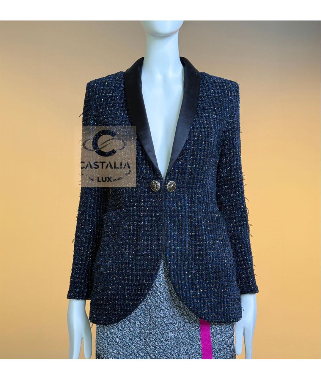 CHANEL Темно-синий твидовый жакет/пиджак, фото 5