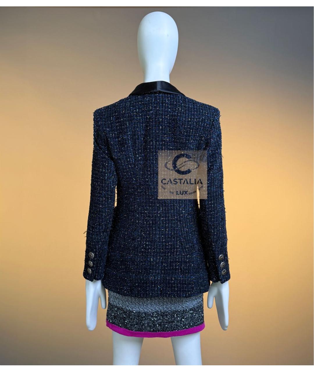 CHANEL Темно-синий твидовый жакет/пиджак, фото 8
